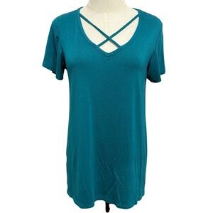 Thyme & Honey Medium T-Shirt Womens Strappy V-Neck Short Sleeve Flowy Summer